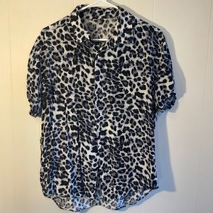 Blue Snow Leopard Print Vacation Beach Shirt